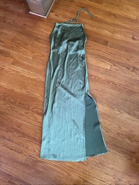 Princess Polly Satin Halter Maxi Skirt in Olive